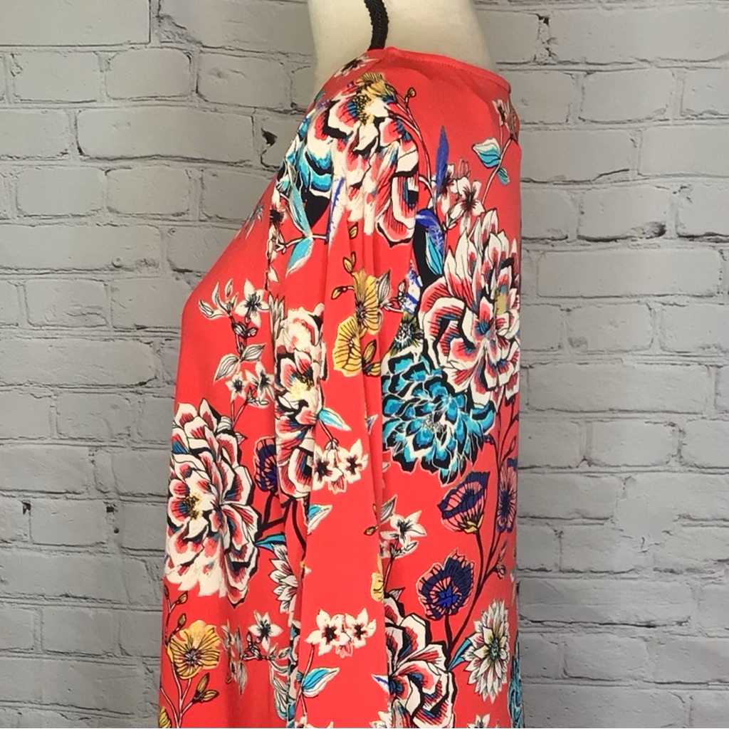 Roz & Ali Red Floral Print Jersey Knit Trapeze Dress Large Nwt — image 5 of 8